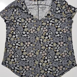 LOFT  VINTAGE Short Sleeve Floral Tee - Black, Yellow, Cream